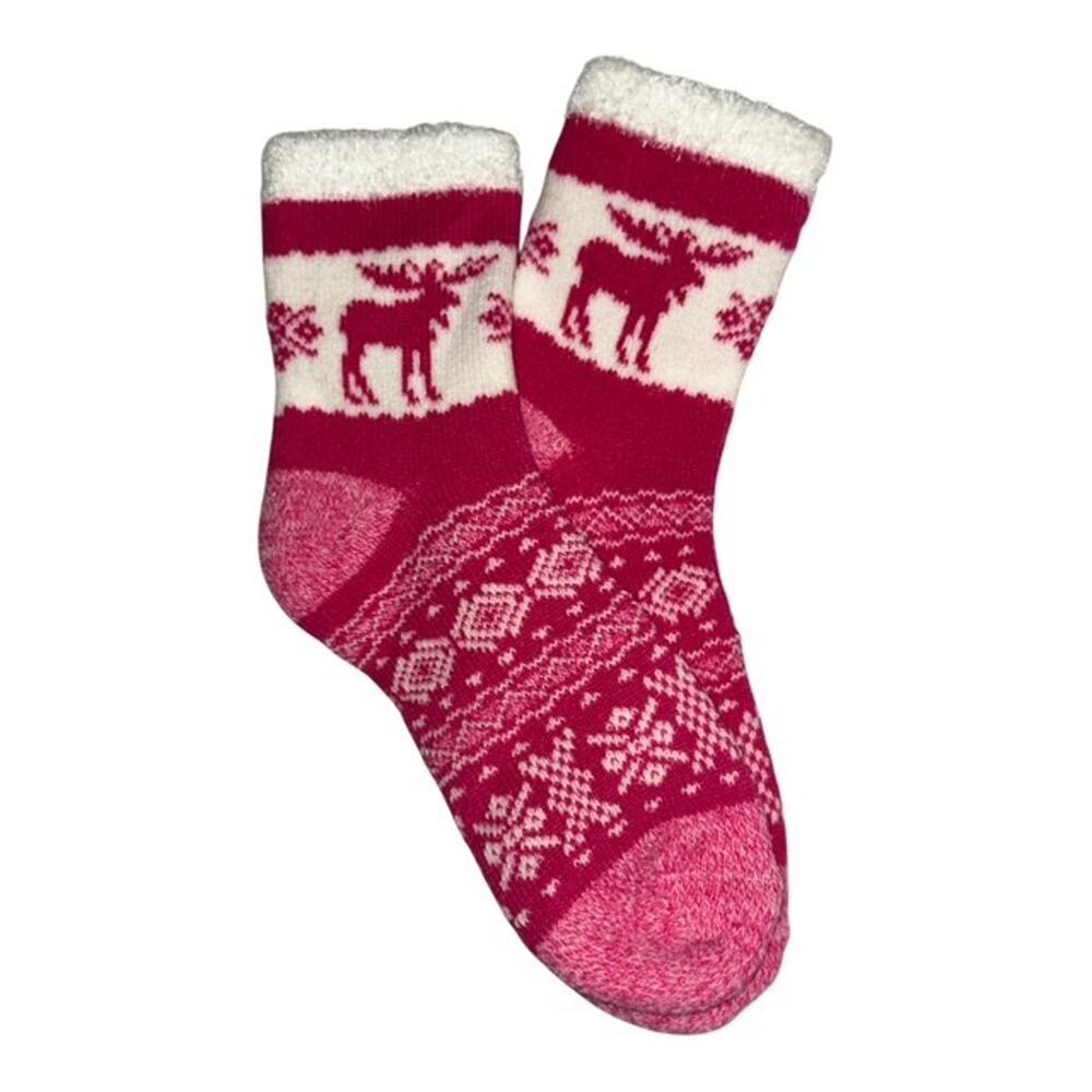 Magellan Outdoors Lodge Crew Socks Pink Snowy Moose Aloe Infused Medium 6-10